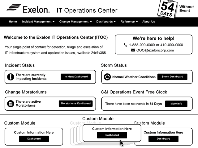 Exelon operations dashboard wireframe