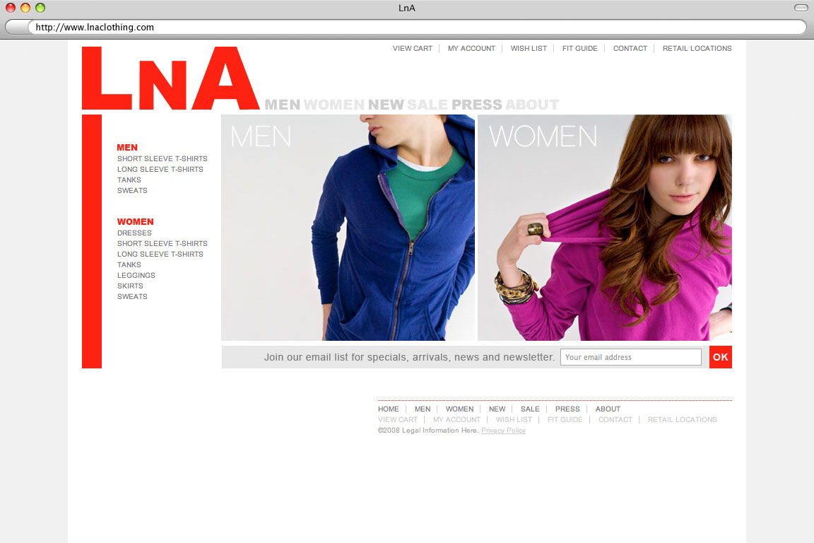 LnA Clothing website homepage