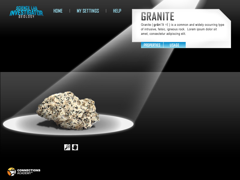 Geology Kit rock sample information screen