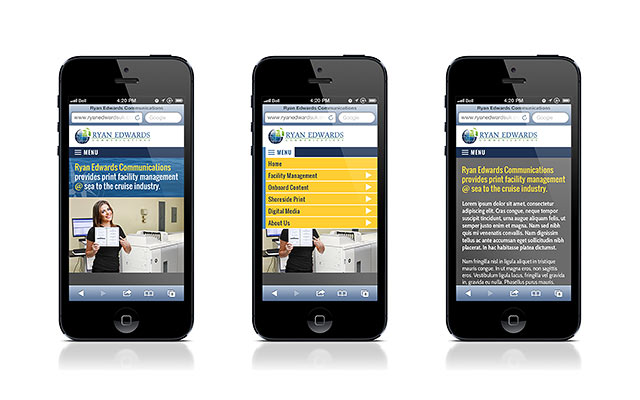 Ryan Edwards website viewed on mobile phone screens